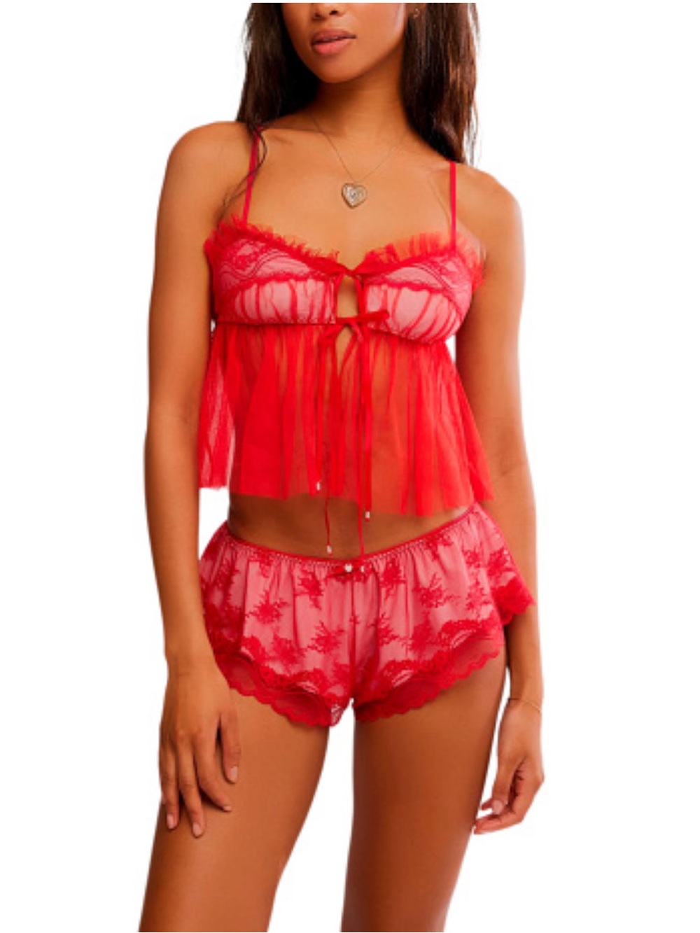 Free People Red Nightcall Boudoir Camisole & Shorts Set XS, S, M & L